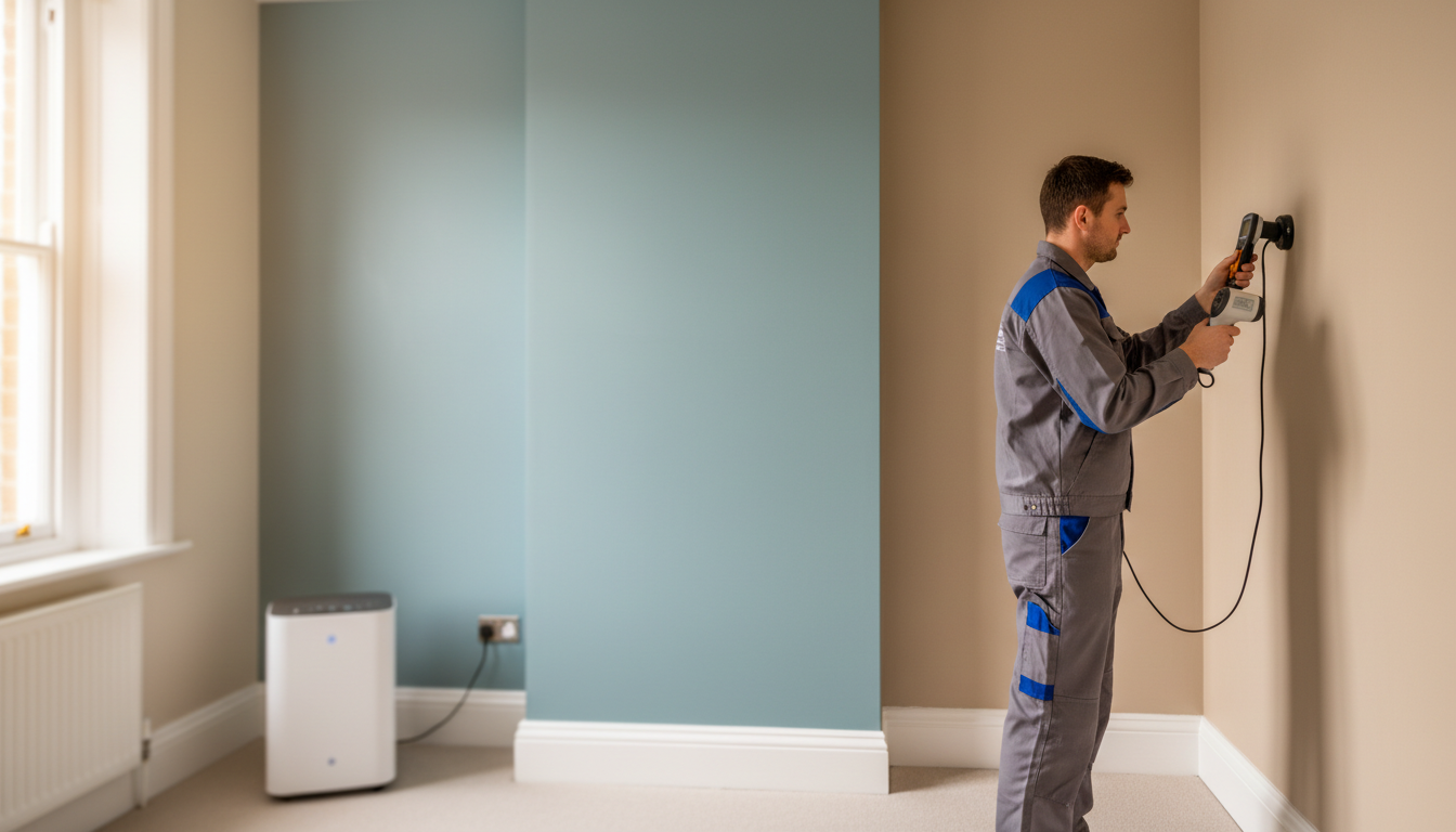 Surveyor checking damp on an internal wall